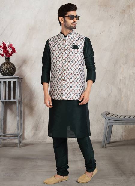 Soumya Creation Festive Wear Jacquard Banarasi Silk Digital Print Kurta Pajama With Jacket Mens Collection